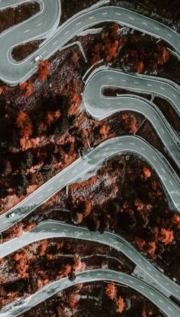 Top view of winding road